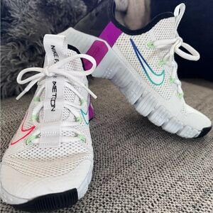 Nike White Athletic Sneakers with Pink, Blue & Green Accents